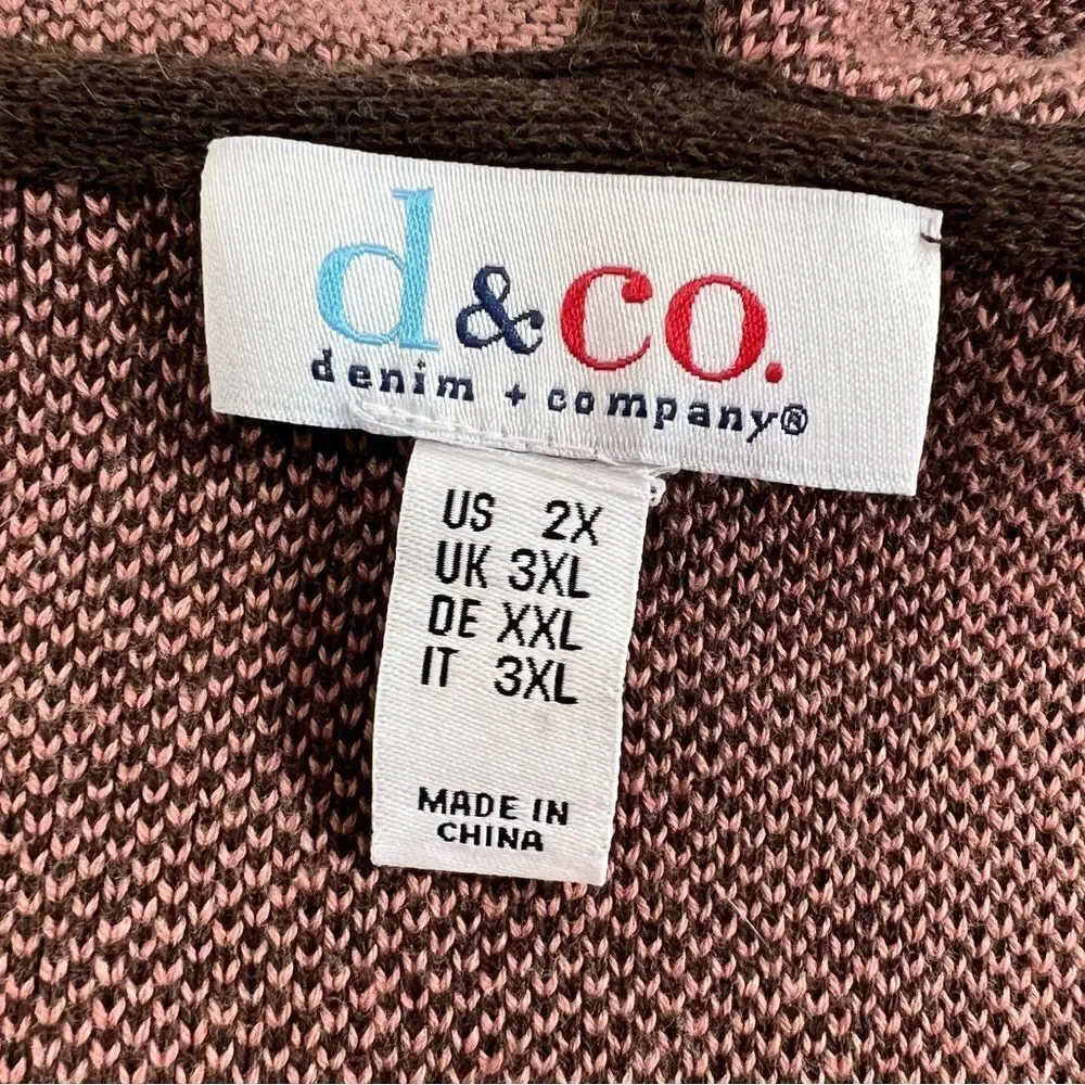 D&CO. HOODED OPEN FRONT BROWN AND PINK BUFFALO PLAID CARDIGAN DUSTER